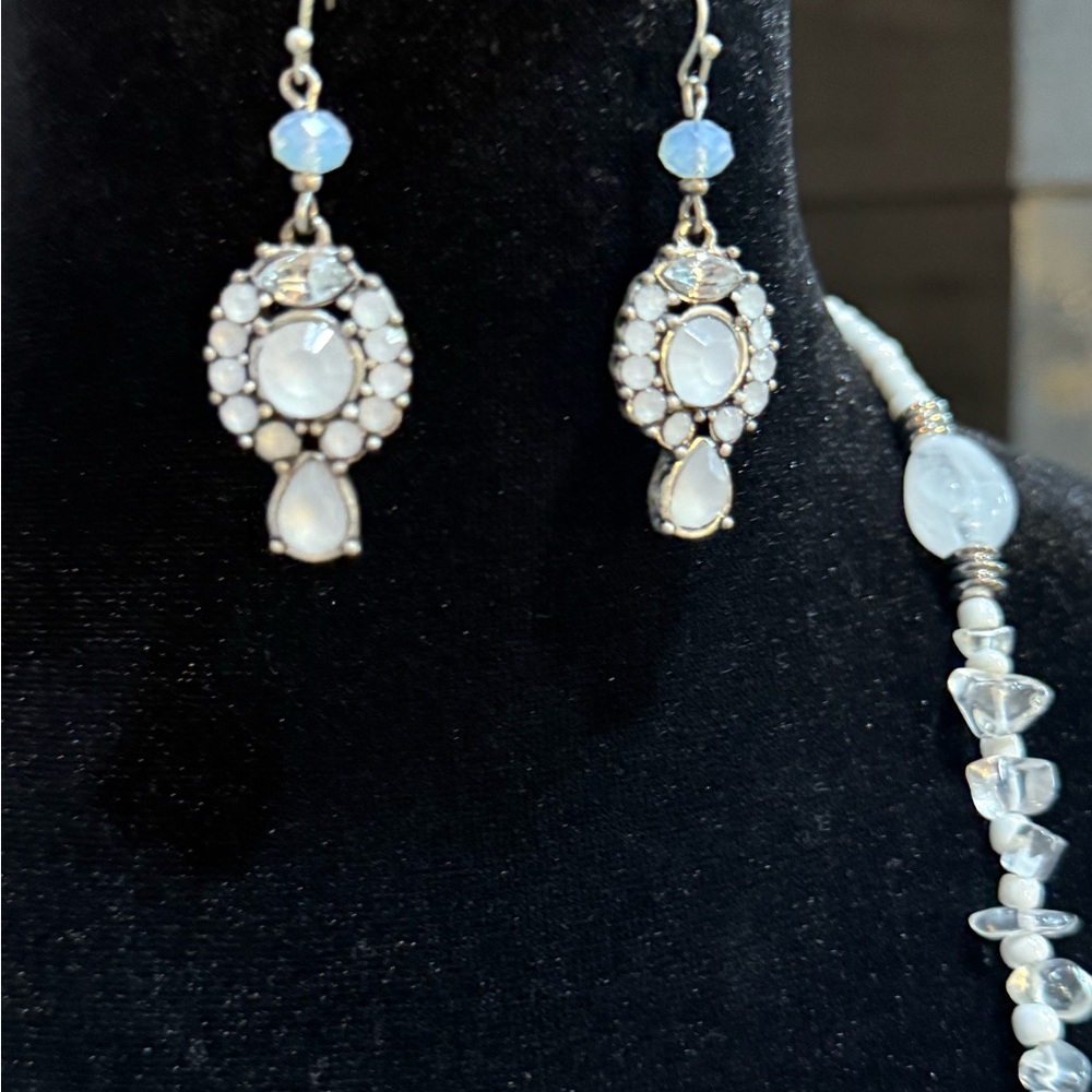 Chico's Silver and White Necklace with Crystal and Pearl Accents and Earings - Picture 4 of 8